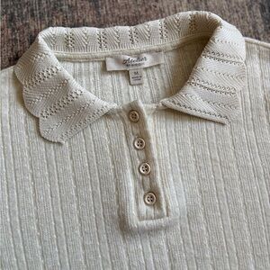 Atelier by Kiriois Cream Collared Short Sleeve Sweater Top Size M